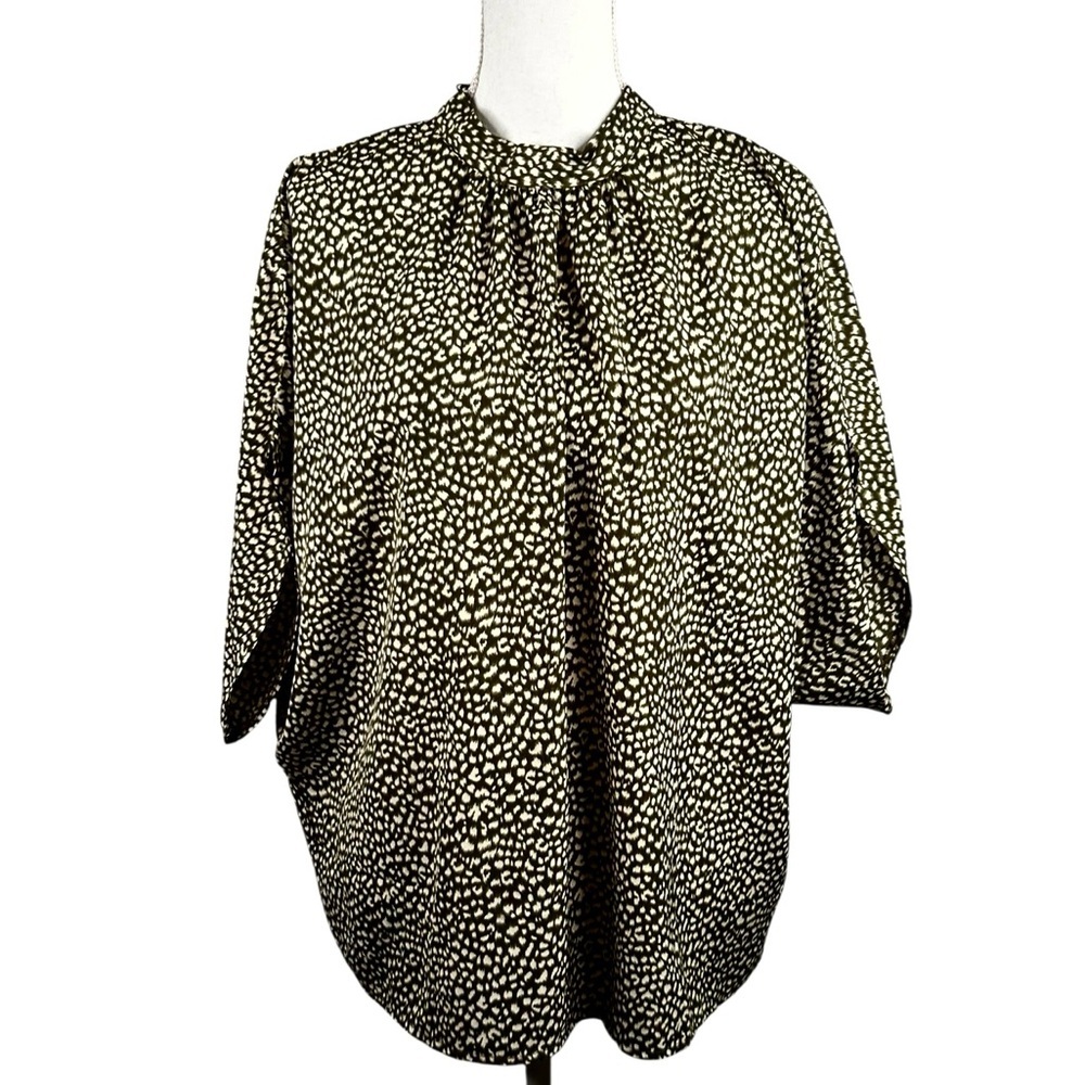 Angashion Green Cream Speckled Oversized Flowy High Neck Top Size Large New!